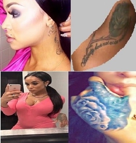A picture of Hazel E's four tattoos.